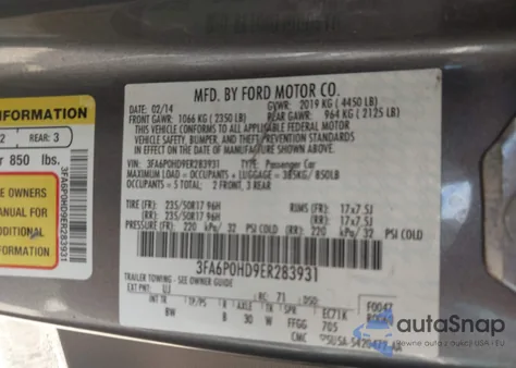 2014 Ford Fusion Se from USA, damaged, VIN 3FA6P0HD9ER283931